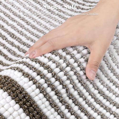 HEBE Chenille Bathroom Rugs Sets 5 Piece,Super Absorbent Non Slip Bath Mats for Bathroom,Washable Bath Mat and U-Shaped Contour Toilet Rug Set for Tub Shower Floor Carpet - Thumbnail 3