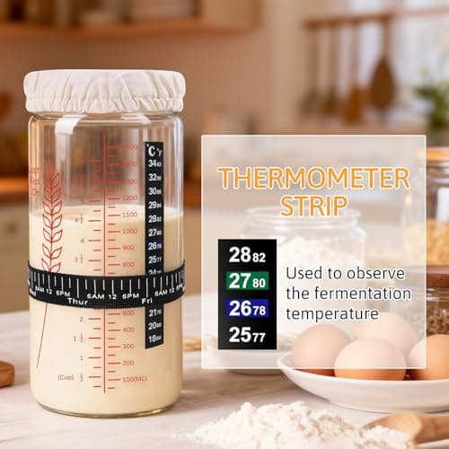 57oz Sourdough Starter Jars, Extra Large Glass Jar & Complete Baking Kit for Perfect Sourdough Bread, Sour Dough Starter Jars Includes Fermentation Cover & Aluminum Airtight Lid (Red Set of 2) - Thumbnail 6