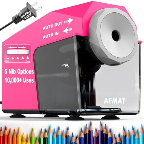 AFMAT Electric Pencil Sharpener, Fast & Hands-Free, 10K+ Uses, 5 Nibs, Fully Automatic Pencil Sharpener for Classroom, Heavy Duty Sharpeners for No.2/Jumbo/Colored Pencils (6.5-10.5mm) US Plug(120V)