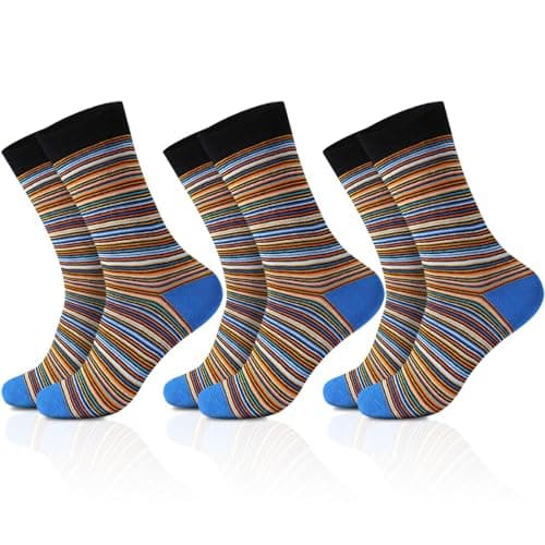 NKMOOS Colorful Striped Socks Women Cotton,Thin Blue Women's Crew Socks Size 7-9,Fashion Funny Novelty Classic Soft Casual Breathable Holiday or Birthday Gifts for Women Sock for Trouser 3 Pairs