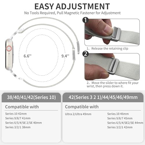 Chinber Stretchy Solo Loop Band Compatible with Apple Watch Bands for Women Men 40mm 38mm 41mm 42mm, Magnetic Soft Nylon with Designer Interlock Buckle Band for iWatch Series 10/9/8/7/6/5/4/3/2/1/SE - Thumbnail 5