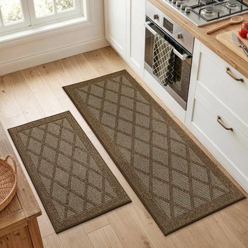 COSY HOMEER Kitchen Rugs, 2 PCS Kitchen Mats Non Slip Washable,Brown