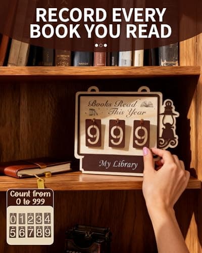 Books Read This Year Counter Sign, Book Shelf Decor, Book Lover Gifts for Women, Wooden Reading Tracker, library Decor for Home, Gift for Readers, Teachers, Librarians (Burlywood 1) - Thumbnail 3