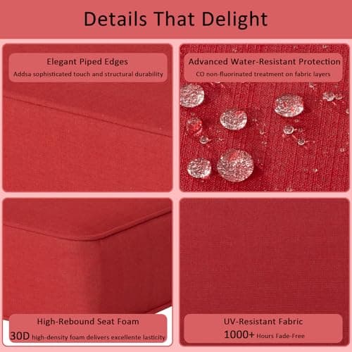 COZYVIDA Outdoor Deep Seat Cushion Set of 1, 24"x24" Seat & 25"x22.5" Back, C0 Water-Resistant Breathable Polyester, UV-Resistant 1000+ Hrs, 30D Foam with Recycled Fiber Fill,Chili - Thumbnail 4