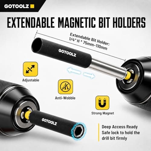 14PC Impact Socket Adapter Set, 1/4" 3/8" 1/2" Square Drive Converter, Quick Release Magnetic Drill Bit Extension Rod, 360° Swivel Universal Joint & 105° Right Angle Drill Attachment - Thumbnail 5