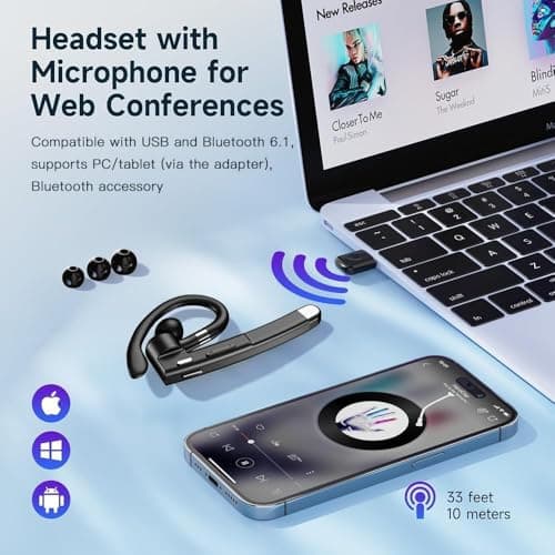 Hsility Bluetooth Headset with USB Type C 270 Degrees Rotatable Microphone for Truck Driver Bussiness and Travel - Thumbnail 3