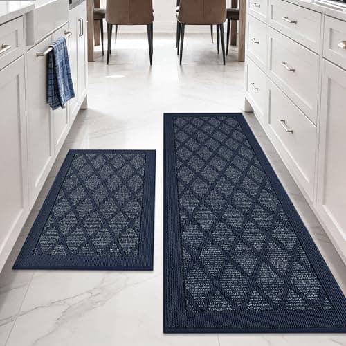 COSY HOMEER Kitchen Rugs, 2 PCS Kitchen Mats Non Slip Washable,Blue