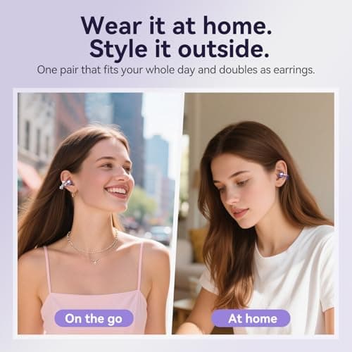 Kinglucky Open-Ear Clip-On Earbuds with Jewelry Bow Earrings, Purple - Thumbnail 5