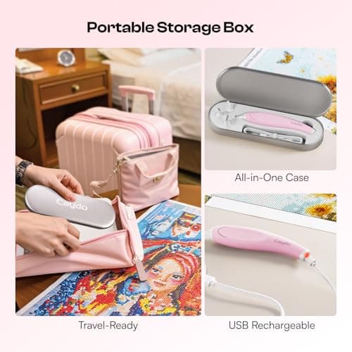Caydo Cordless Electric Diamond Painting Pen, E-Painter for Diamond Painting - Diamond Art Pen with Vacuum Technology, Ergonomic Design & Storage Tray – No Wax, Patented (Pink) - Thumbnail 5
