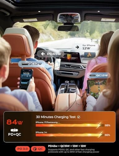 LISEN Retractable Car Charger, Gifts for Mothers Day, Upgrade 84W Car Charger USB C Fast Charge Unique 2026 Car Accessories for Mom Dad Him Her Men Women, for iPhone 17 16 15 14 - Thumbnail 6