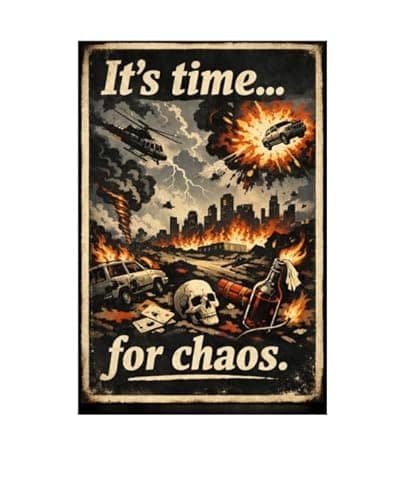 It's Time for Chaos Metal Tin Sign, 8x12 Inch Vintage Retro Art, Explosive Action Graphic, Funny Disaster Quote, Wall Decor for Man Cave, Garage, Office, Pre-drilled Holes for Easy Hanging