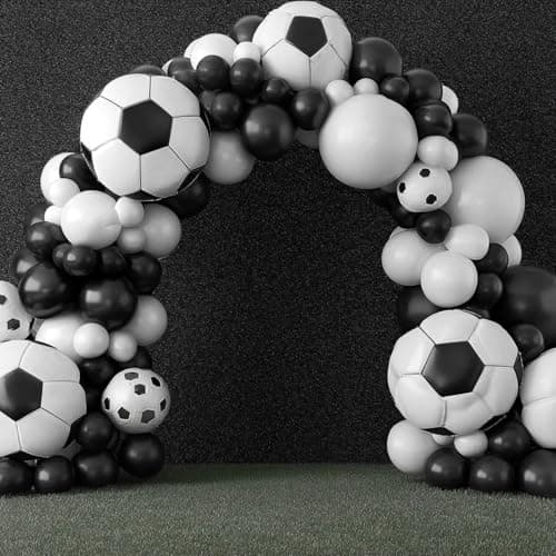 Soccer Party Decorations, Soccer Balloon Garland Arch Kit, Black White Football Print Balloons with Soccer Foil Balloons for Sports Fan Birthday Soccer Theme Party Decorations - Thumbnail 5
