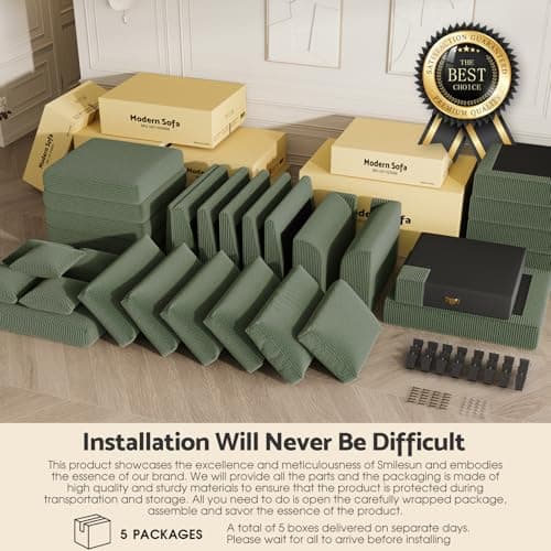 Modular Sectional Sofa, Oversized U Shaped, Convertible Sleeper Sofa, Deep Seat Comfy Cloud Couch with Ottoman and 5 Pillows for Living Room (U Shape Sectional, Green) - Thumbnail 6