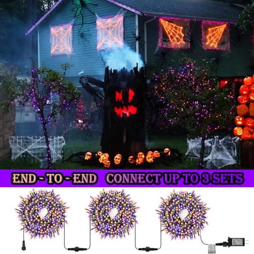 Decute Halloween String Lights Outdoor Indoor Waterproof 300LED 105FT UL Certified with End-to-End Plug 8 Modes, Decoration Lights for Christmas Tree Patio Garden Wedding Party Orange Purple - Thumbnail 3