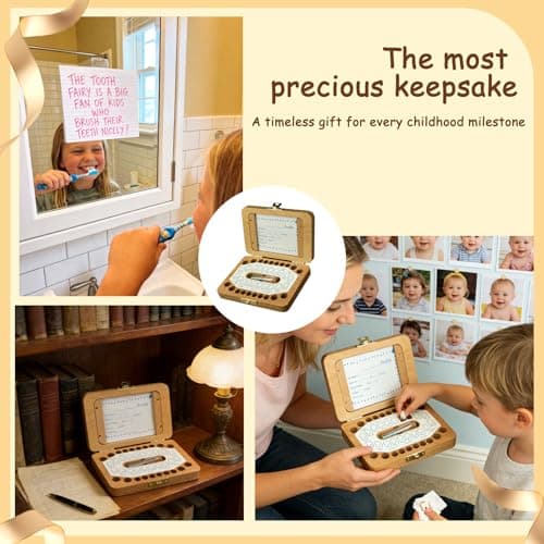 Tooth Fairy Tooth Holder, Handcrafted Natural Wood Storage Box with Fairy Gold Coin, Ideal for Baby Teeth Umbilical Cord Lanugo, Odorless Non-toxic Keepsake Organizer for Lost Teeth Preservation - Thumbnail 5
