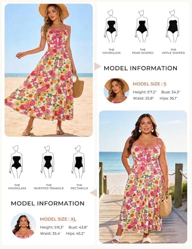 GRACE KARIN 2026 Women's Summer Maxi Floral Dress, Spaghetti Strap Tie Front Boho Sundress with Pockets, Pink Yellow L - Thumbnail 5