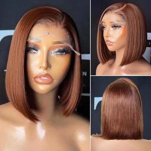 Ilyrion Bob Wig Human Hair 13X4 Lace Front Wigs Human Hair Pre Pluck Straight Short Bob Wigs Chocolate Brown Bob Wig Human Hair Bleached Knot for Black Women 10INCH - Thumbnail 3