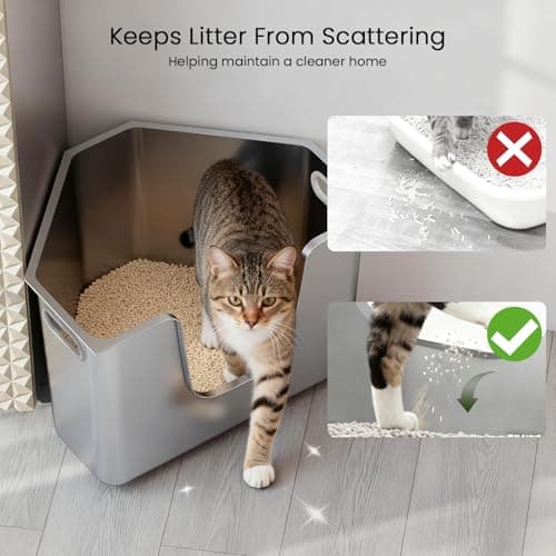 Stainless Steel Corner Cat Litter Box, Metal Litter Box with High Sided, One-piece Corner Cat Toilet, No Assembly Required, Non-Stick, No Odor Kitten Litter Pan, Easy to Clean, for Small Medium Cats - Thumbnail 5