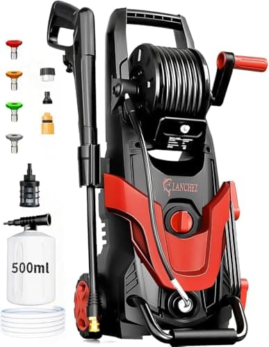 2026 Upgrade Pressure Power Washer 4800PSI w/4 Quick Connect Nozzles, Inlet Hose & Filter&500ML Soap Tank, High Cleaning Machine for Cars/Fences/Driveways/Patios/Home Cleaning,Red