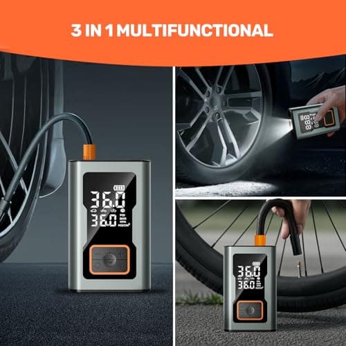 Cordless Tire Inflator Portable Air Compressor, 150 PSI Mini Bike Pump with Digital Dual Values Display, Electric Car Pump with Pressure Gauge LED Light, Air Pump for Auto, Motorcycle, Bicycle, Balls - Thumbnail 2
