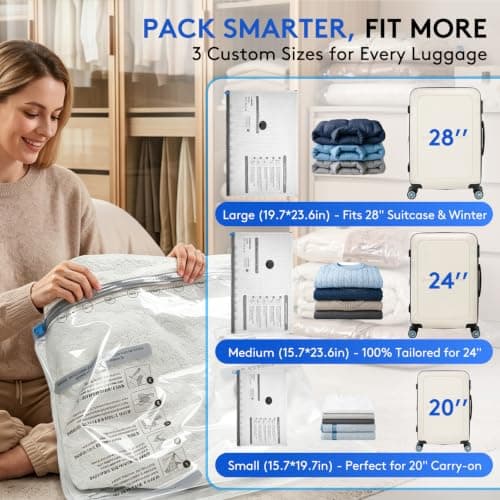 15 Packs Vacuum Bags for Travel with Rechargeable Pump, 3 Sizes Vacuum Seal Bags for Clothing, Compression Vacuum Travel Bags for Luggage, Vacuum Packing Bags for Closet Organization - Thumbnail 6