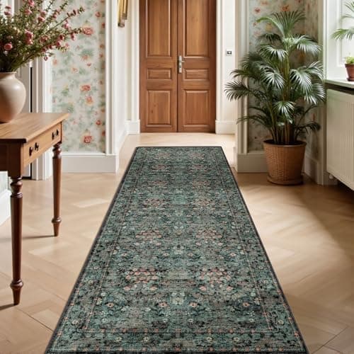 Lunasun Boho Dark Green Botanical 2x6 Washable Long Kitchen Runner Rug - Floral Throw Rug for Hallway, Bathroom, Indoor Entrance, Laundry, Bedroom - Soft Vintage Front Door Mat with Low Pile Non Skid - Thumbnail 4
