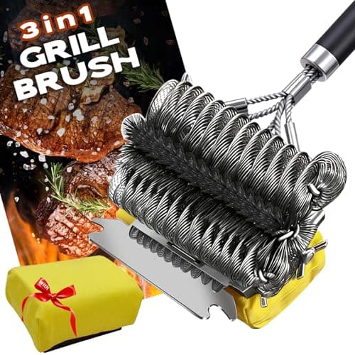 Professional 3-in-1 Grill Brush and Scraper with Safety Second Sweep Sponges - 18" Detachable Long Handle BBQ Cleaner for Heavy Duty Grime - Ideal Father's Day Grilling Gift for Me (Black) - Image 1