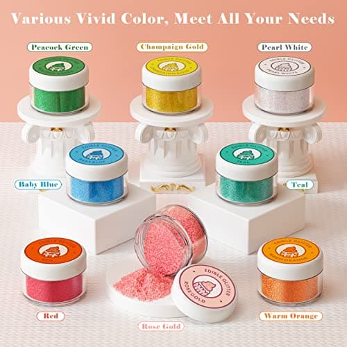 Edible Glitter for Drinks - Edible Shimmer for DIY Wine Cocktails Champagne Beverages Food Grade 8 Colors Coloring Glitter Dust 4g /Bottle - Thumbnail 6