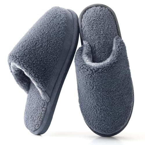 Parlovable Women's Memory Foam House Slippers, Warm Polar Fleece Lined, Faux Fur, Non-Slip Rubber Sole, Indoor Outdoor, Machine Washable Comfort Shoes Grey 7-8 - Image 1