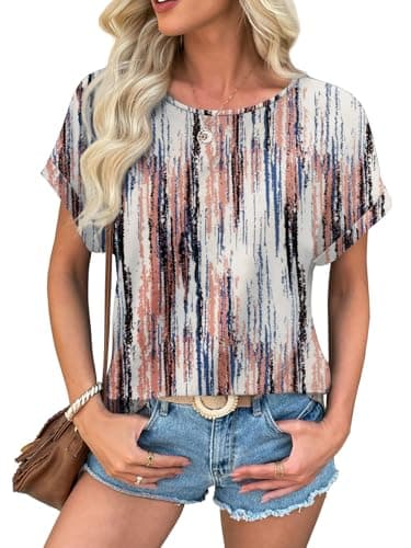 ATHMILE Womens Blouses Dressy Casual Short Sleeve Cute Tops Summer Beach Vacation Clothes Going Out Loose T Shirts - Image 1