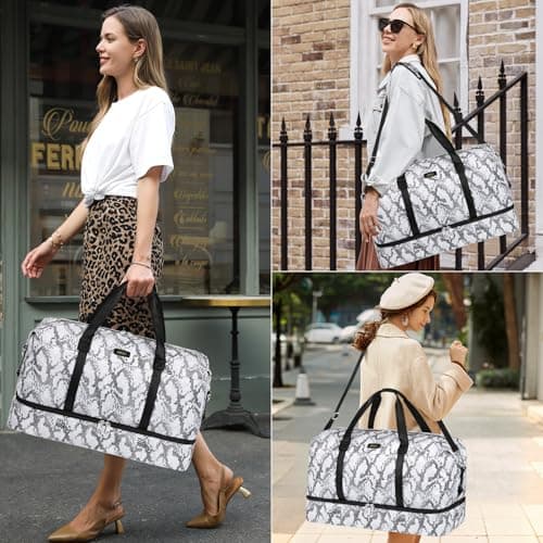 IBFUN Weekender Bags for Women, Travel Duffle Bag with Shoe Compartment Carry on Weekender Overnight Duffel for Weekend Travel Business Trip 3PCS - Thumbnail 2