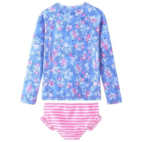 XFGIRLS Girls Rash Guard Set Long Sleeve Two Piece Swimsuit with UPF 50+ Sun Protection for Girls 1T 2T - Thumbnail 2