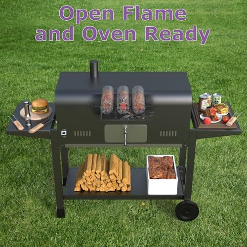 GAUYEBY Rolling Grill Basket, Grilling Baskets for Outdoor Grill, REMOVABLE HANDLE, Anti-Scorch Stainless Steel BBQ Net Tube for Meat, Shrimp, Vegetables, BBQ Gifts for Dad, Husband (Octagon) - Thumbnail 3