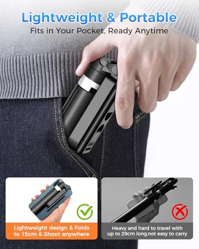 Kinwald 3-in-1 Phone Tripod with LED Lights & Remote, Extendable Selfie Stick Tripod Stand, Compact Portable with Bluetooth Remote for iPhone/Android Vlogging & Photography (Black) - Thumbnail 2