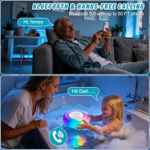 JEMULICE 2 Pack Floating Pool Lights with Bluetooth Pool Speaker, 2-in-1 RGB Pool Lights, IP68 Waterproof, 360° Hi-Fi Sound for Pool, Hot Tub and Outdoor Parties - Thumbnail 5