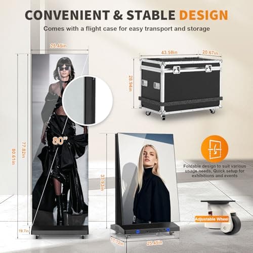 JASZDOT 80" Seamless Splicing LED Display, Foldable Poster Screen with P1.86 Digital Signage Display LED Totem with USB/HDMI/WiFi/Remote - Thumbnail 4