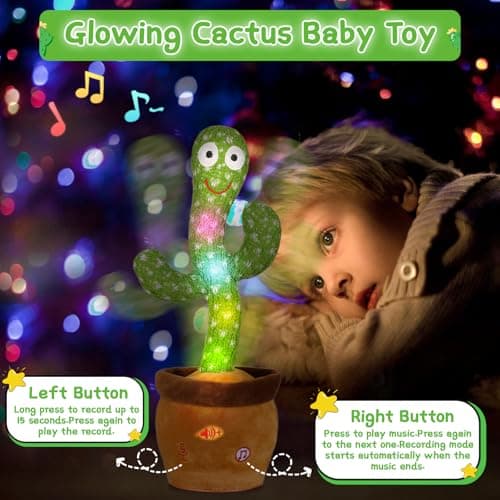 Emoin Christmas Dancing Cactus Toy, Talking Cactus Baby Toys for Baby Christmas Toy Gift Singing Repeats What You Say Baby Interactive Plush - Thumbnail 4