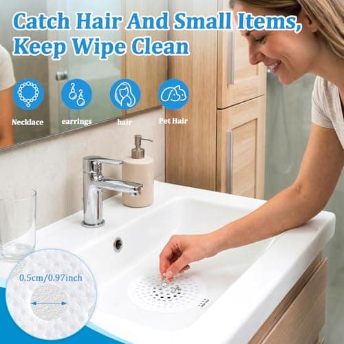 Shower Drain Hair Catcher, 38 Pack Disposable Mesh Drain Covers Strainers, Stop Hair Clog Stickers-Easy Peel Remove, Waterproof Hair Trap Collector Drain Accessories for Bathroom tub, Sink, Bathtub - Thumbnail 3