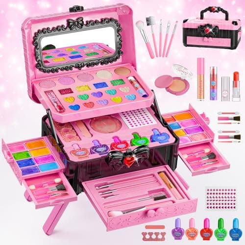 Kids Makeup Sets for Girls - Pretend Make Up Kits Real Washable Princess Toys with Mirror, Real Dressing Table with Stand Play Makeup Toys for 3 4 5 6 7 8-12 Year Old Girls Birthday & Christmas - Image 1