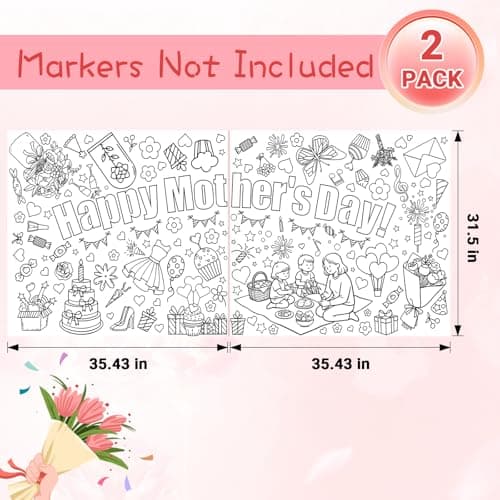 TOLGOE Mother's Day Coloring Posters for Kids - 2PCS 35" x 31" Giant Paper Coloring Banner/Table Cover, DIY Art Group Activities Gifts for Mom & Grandma (No Markers) - Thumbnail 2