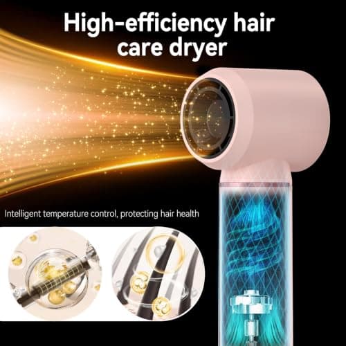 Atopskins 5 in 1 Blow Dryer Brush Set, 1000W Hot Air Styler with Auto-Wrap Curler & LED Temp Display, Negative Ion Hair Dryer Brush for Straightening, Volumizing & Curling - Pink - Thumbnail 4
