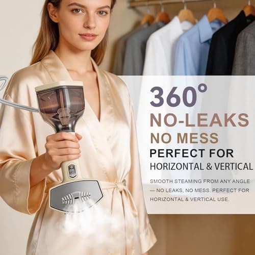 DURASHUN Handheld Garment Steamer for Clothes, 2-in-1 Steamer Iron with LED Display, 1400W Fast Heating, 15s Preheat, 3-Speed Steam, 350ML Removable Tank, for All Fabrics & Multi-Scenario Use (Beige) - Thumbnail 6