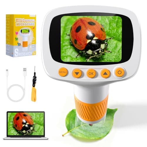 Pocket Kids Microscope for Over 3 Years Old, 1000X Handheld Microscope for Kids w/2''IPS Digital, Photo Video Mini Portable Microscopes, Science Edu Digiscope,Christmas Birthday Gifts for Kids