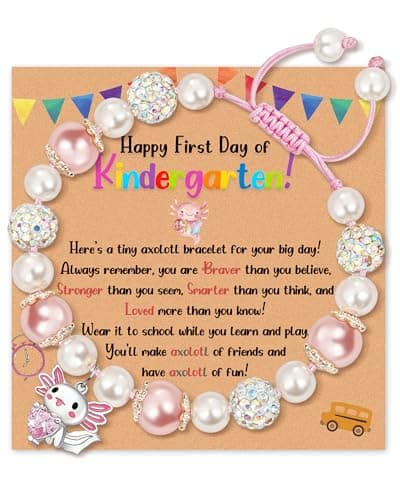 PEALICIOUS First Day of Kindergarten Gift for Girls, Adjustable Axolotl Charm Bracelet as 1st Day of Kindergarten Separation Anxiety Gift with Inspirational Card, Cute Back to School Kinder Jewelry - Image 1