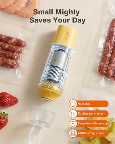 Vacuum sealer for food, Chef’s Design to Preserve Freshness, Compact Handheld Vacuum Sealer with 30 Reusable Bags, Professional-Grade for Food Storage Savers, Mustard - Thumbnail 4