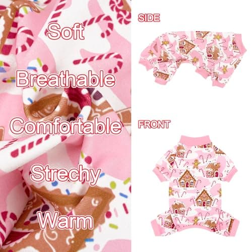 XPUDAC Dog Christmas Pajamas Stretchy Dog Clothes for Small Medium Dogs Girl Christmas Puppy Outfit Pet Jumpsuits Pjs Winter Cat Costume, Pink, 2XL - Thumbnail 4