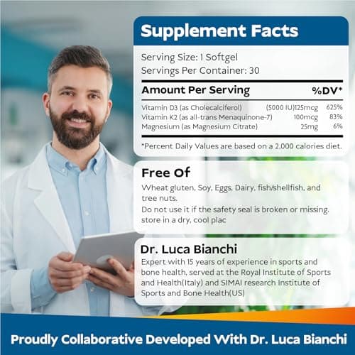 Vita Spark Vitamin D3 K2 - Liposomal Bone Vitamins Supplement, 5000IU D3, 100mcg K2 MK7 & Magnesium for Women and Men | Supports Bone, Teeth, Heart, Immune and Vascular Health*, 90 Days Mini Softgels - Thumbnail 2