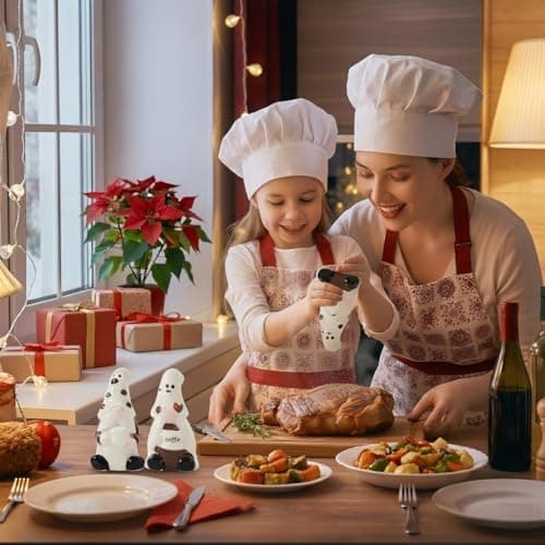 Hand-Painted Christmas Gnome Ceramic Salt Pepper Shakers Set(2-Pack)-Tabletop Spice Dispensers,Cute Farmhouse Kitchen Decor/Table Ornament,Fun Holiday Present for Valentine’S Day Gift For Her - Thumbnail 4