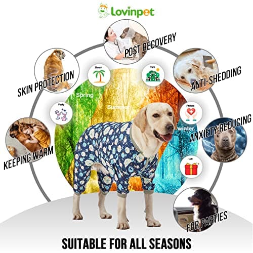 LovinPet Giant Dog Pajamas, Jellyfish and Starfish Deep Sea Print, Clothes for Dogs, Lightweight Pullover Large Puppy Pajamas, Large Breed Full Coverage Dog Jammies, Pet PJ's, 3XL - Thumbnail 5