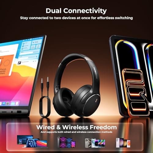 FXWONTY Hybrid Active Noise Cancelling Headphones, Wireless Bluetooth 5.4 Over Ear Headphones & Fast Charging, Hi-Res Audio, Deep Bass, Transparency Mode, 70h Playtime, Comfort for Travel/Office/Home - Thumbnail 6